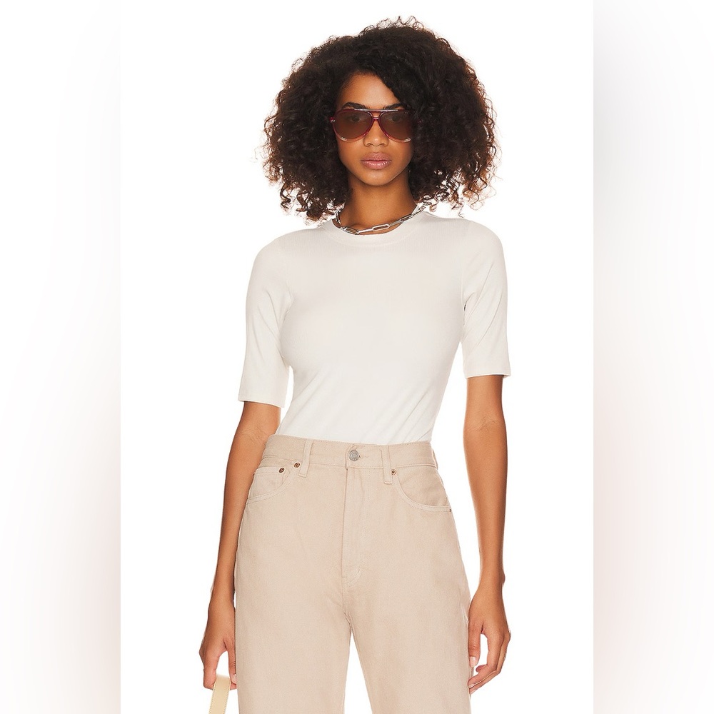 Spanx Suit Yourself Ribbed Short Sleeve Bodysuit in Parchment